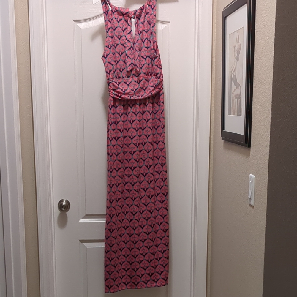 Pink and Blue Patterned Maxi Dress - Picture 4 of 5